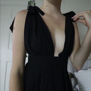 Deep V Black dress with tie straps